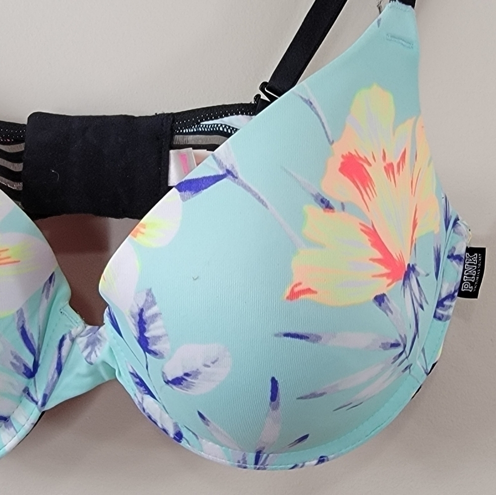PINK Victoria's Secret Tropical Floral Push-Up Bra Size 32D - Picture 6 of 9